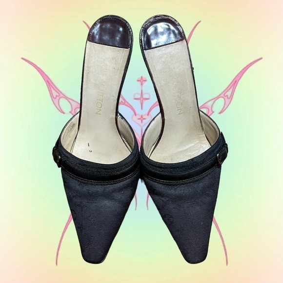 Vintage Louis Vuitton Pointed Toe Monogram Kitten Heels - Picture 2 of 8